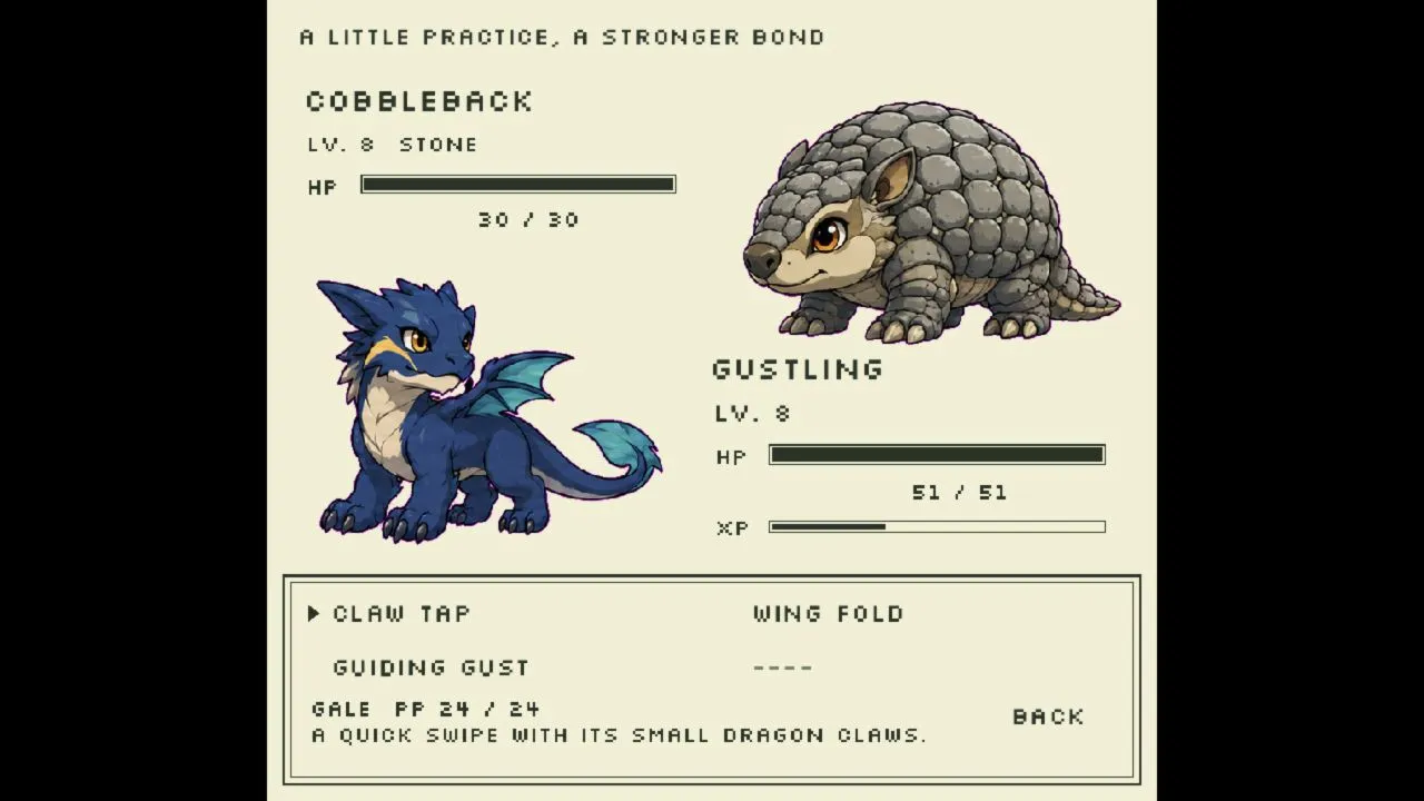 A battle screen from the Pokemon-style game I built with Astra, September 10, 2026