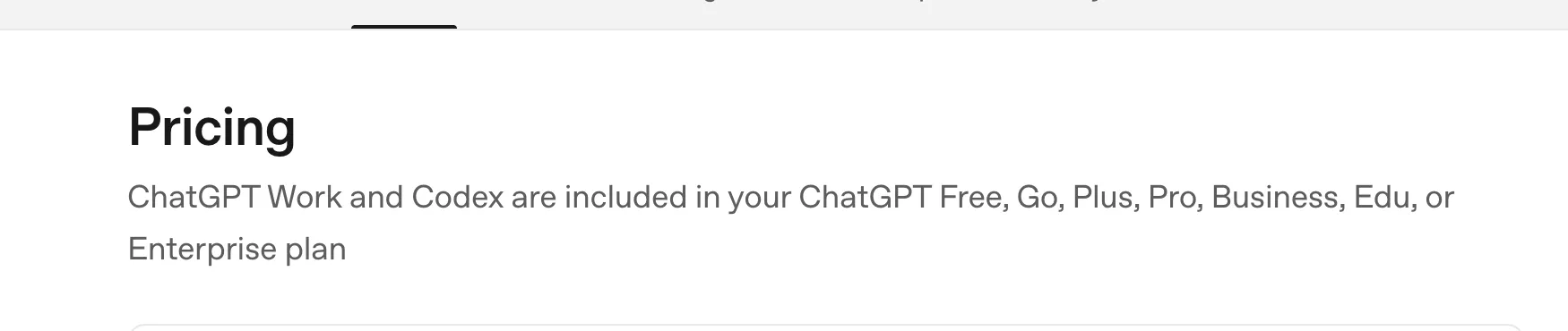 OpenAI's developer docs stating that ChatGPT Work and Codex are included in the Free plan