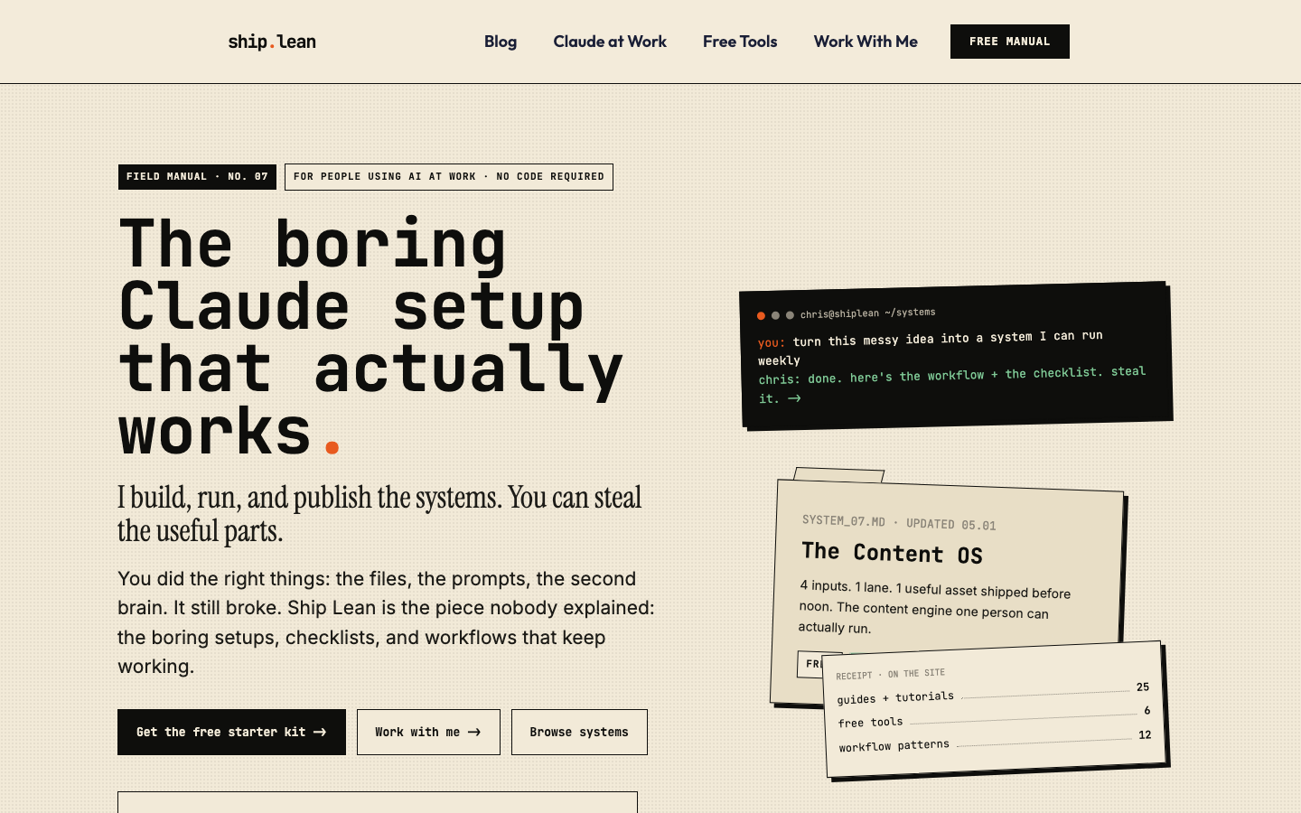 My own site's homepage - designed with Claude Design on the $20-tier feature set, no designer hired